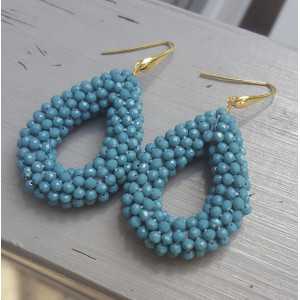Gold plated earrings with open drop jeans blue crystals
