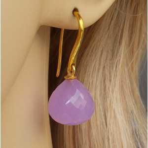 Vergoldete Ohrringe mit Lavendel Chalcedon-Tropfen 