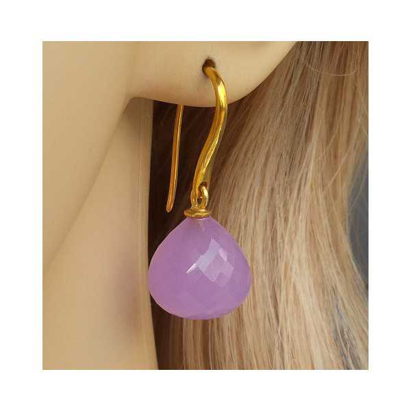 Vergoldete Ohrringe mit Lavendel Chalcedon-Tropfen 