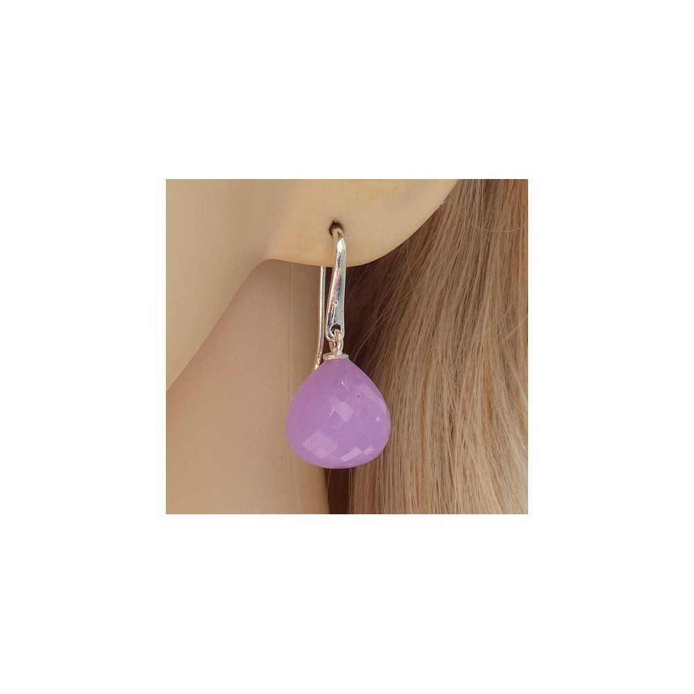 Silver earrings with lavender Chalcedony drop 