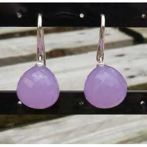 Silver earrings with lavender Chalcedony drop 