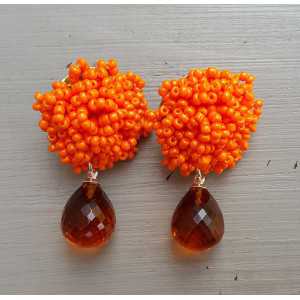 Ohrringe oorknoppen orange Perlen und Citrin Quarz 