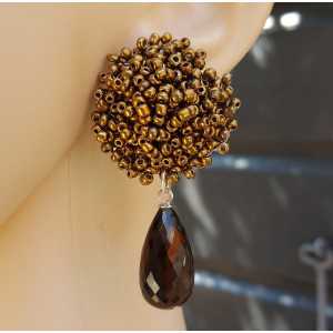Ohrringe mit oorknoppen bronze und gold Perlen und Smokey Topaz