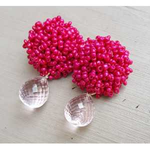 Ohrringe mit oorknoppen von fuchsia rosa Perlen und rosa Topas briolet
