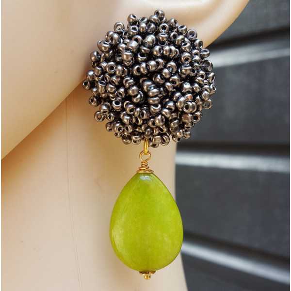 Ohrringe mit oorknoppen von Perlen und apple grün Jade