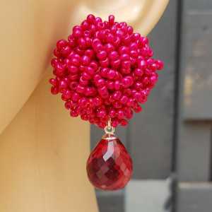 Ohrringe mit oorknoppen von fuchsia rosa Perlen und rosa Turmalin Quarz