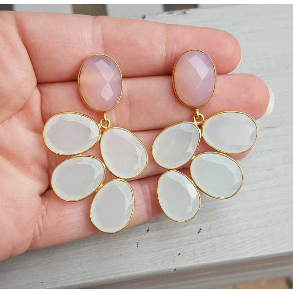 Gold plated earrings with white and pink Chalcedony