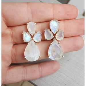 Silver earrings with drop shaped faceted Moonstones