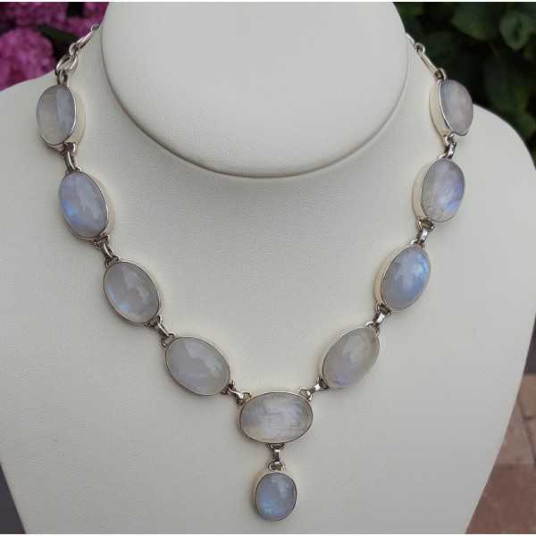 Silver necklace set with cabochon oval Moonstones