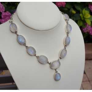 Silver necklace set with cabochon oval Moonstones