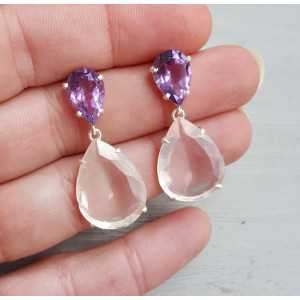Silver earrings with rose quartz and Amethyst