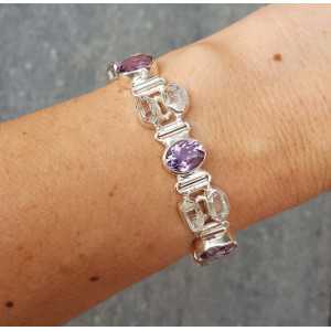 Silber Armband mit ovalen Amethyst und grobe Herkimer Diamant