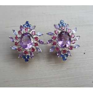 Silver earrings with Amethyst, Ioliet, Sapphire and Tanzaniet