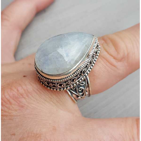 Silver ring with Moonstone in edited setting 17.5 mm