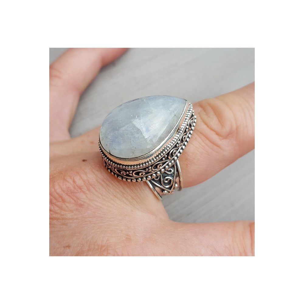 Silver ring with Moonstone in edited setting 17.5 mm