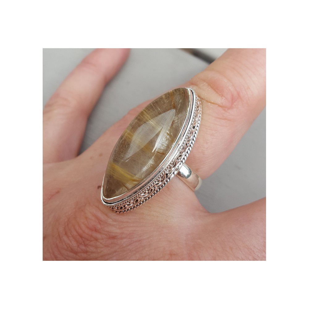 Silber ring mit marquise golden Rutielkwarts und bearbeitet header 17.7