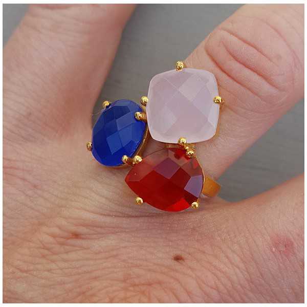 Gold plated ring with red quartz and Chalcedony adjustable
