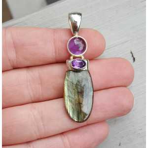 Silver pendant set with Amethyst and Labradorite
