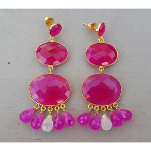 Vergoldete Ohrringe-set mit fuchsia rosa Chalcedon