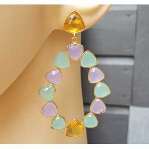 Gold plated earrings Citrine, quartz and Chalcedony