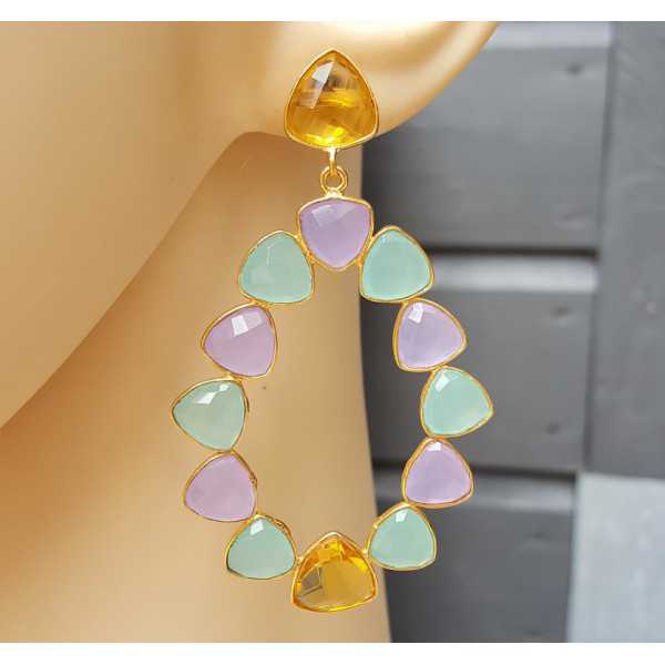 Gold plated earrings Citrine, quartz and Chalcedony