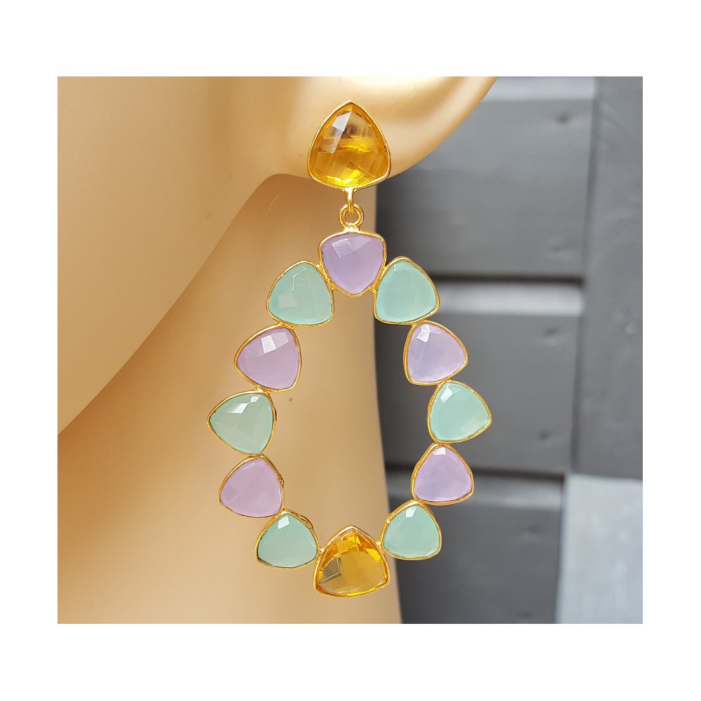 Gold plated earrings Citrine, quartz and Chalcedony