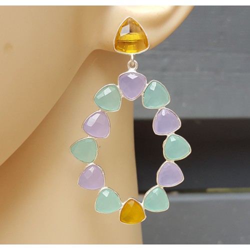 Zilveren oorbellen Citrien quartz en Chalcedoon