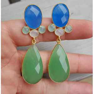 Gold plated earrings with blue and green Chalcedony