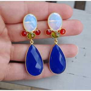 Gold plated earrings with Opaliet and blue Chalcedony