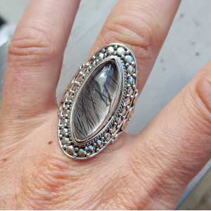 Silber ring mit marquise Toermalijnkwarts 18 mm