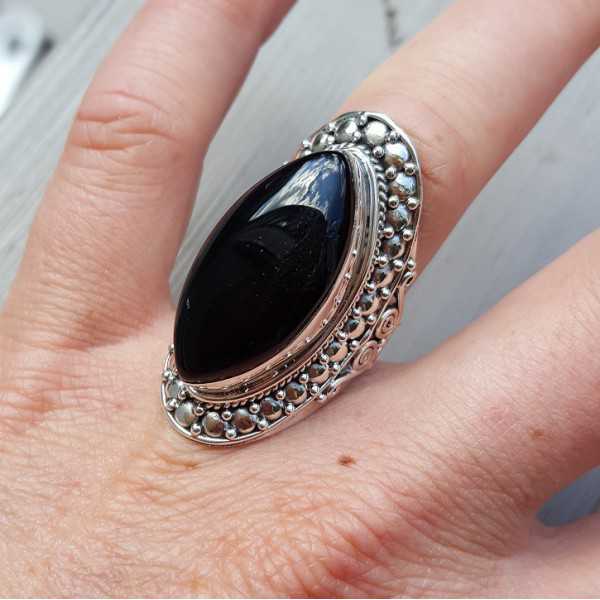 Silver ring with marquise black Onyx 16.5 mm