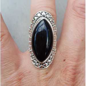 Silber ring mit marquise schwarz Onyx 16,5 mm