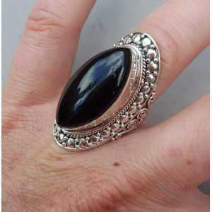Silver ring with marquise black Onyx 16.5 mm