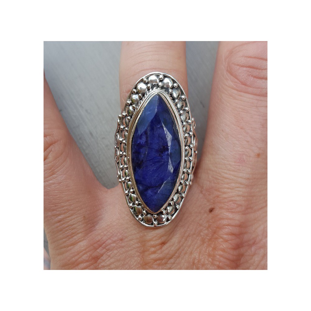 Silver ring set with marquise Sapphire 18 mm