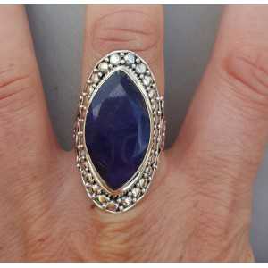 Silver ring set with marquise Sapphire 18.5 mm