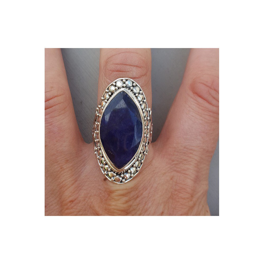 Silver ring set with marquise Sapphire 18.5 mm