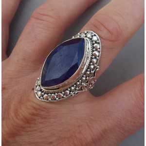 Silver ring set with marquise Sapphire 18.5 mm