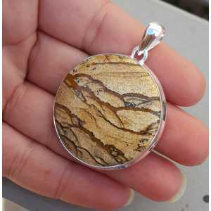 Silver pendant set with round scenery Jasper