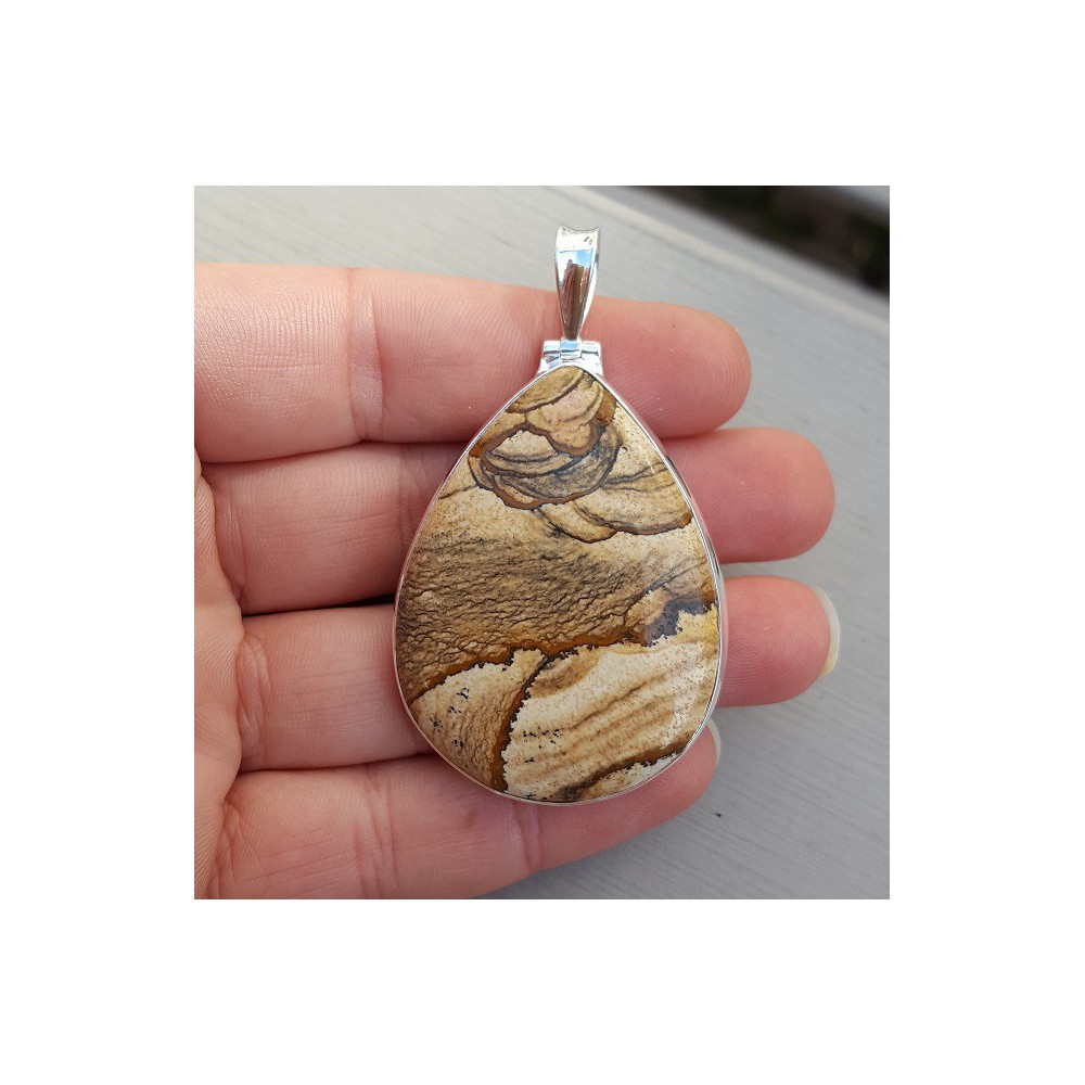 Silver pendant set with large oval landscape Jasper