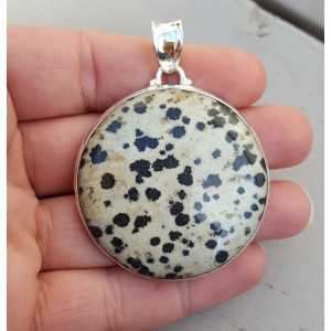 Silver pendant set with large round Dalmatier Jasper
