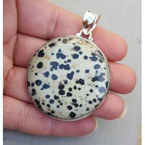 Silver pendant set with large round Dalmatier Jasper