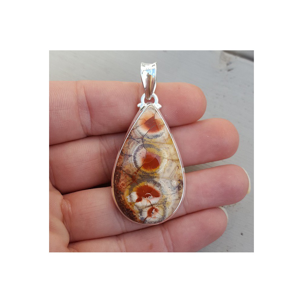 Silver pendant teardrop cabochon Birds Eye Jasper