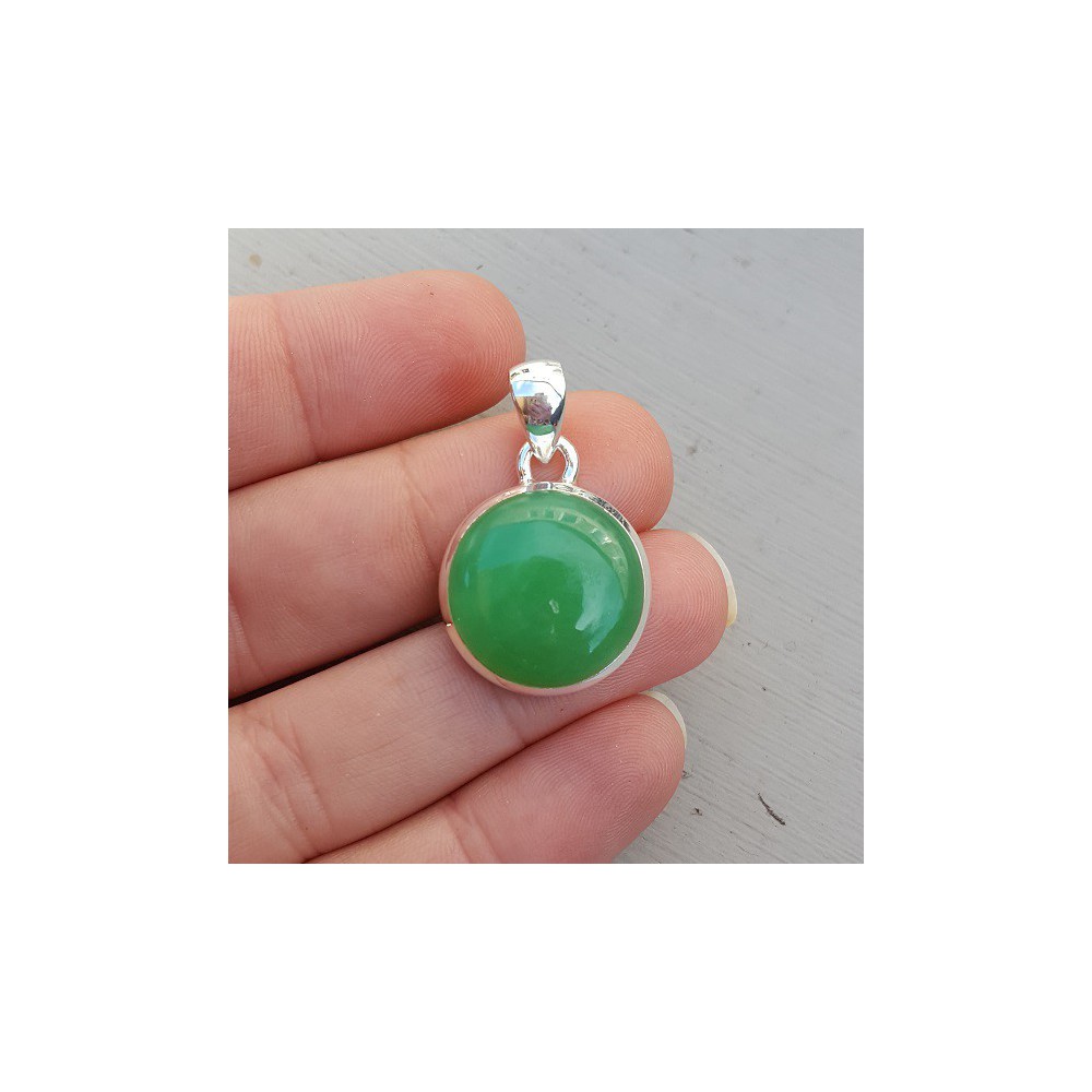 Zilveren hanger gezet met ronde Chrysopraas