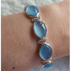 Silver bracelet set with blue Chalcedony