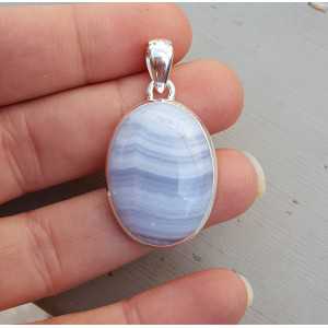 Silver pendant with oval cabochon blue Lace Agate