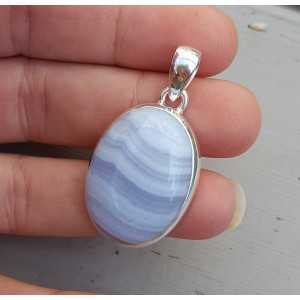 Silver pendant with oval cabochon blue Lace Agate