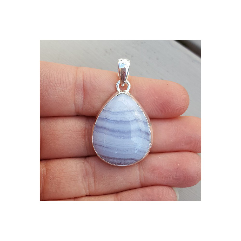 Silver pendant with drop-shaped cabochon blue Lace Agate