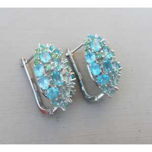Silver earrings set with Apatite and Emerald