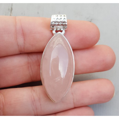 Zilveren hanger met marquise cabochon Rozenkwarts
