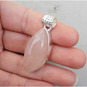 Silver pendant with marquise cabochon rose quartz